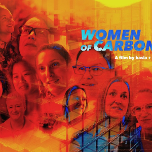 Poster for the film "Women of Carbon" with faces of many women