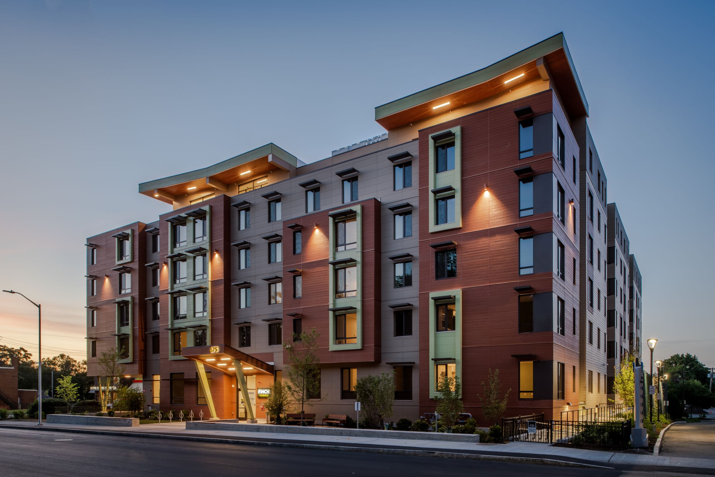 Modern apartment building in evening light