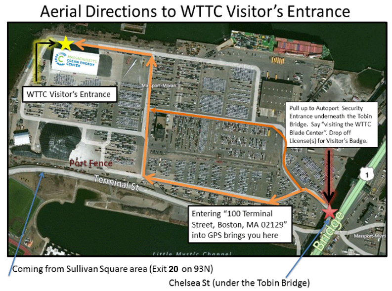 Aerial photo of Charlestown Autoport with highlighted route to WTTC